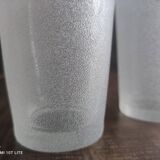 Set of 4 orangeade glasses, vintage Long Drink lemonade in opaque white sandblasted glass and gold edging