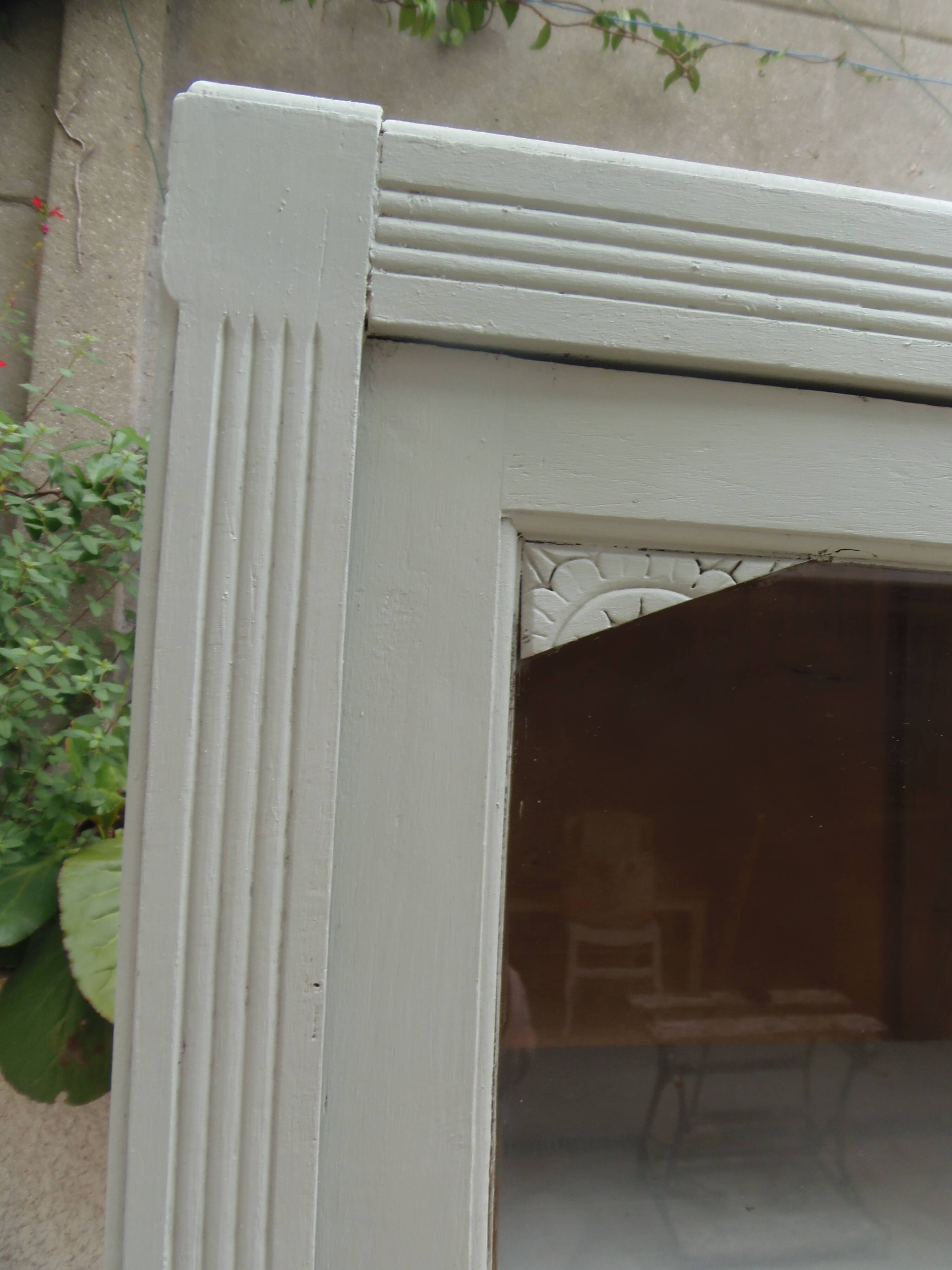 Renovated Art Deco display cabinet in grey-green.