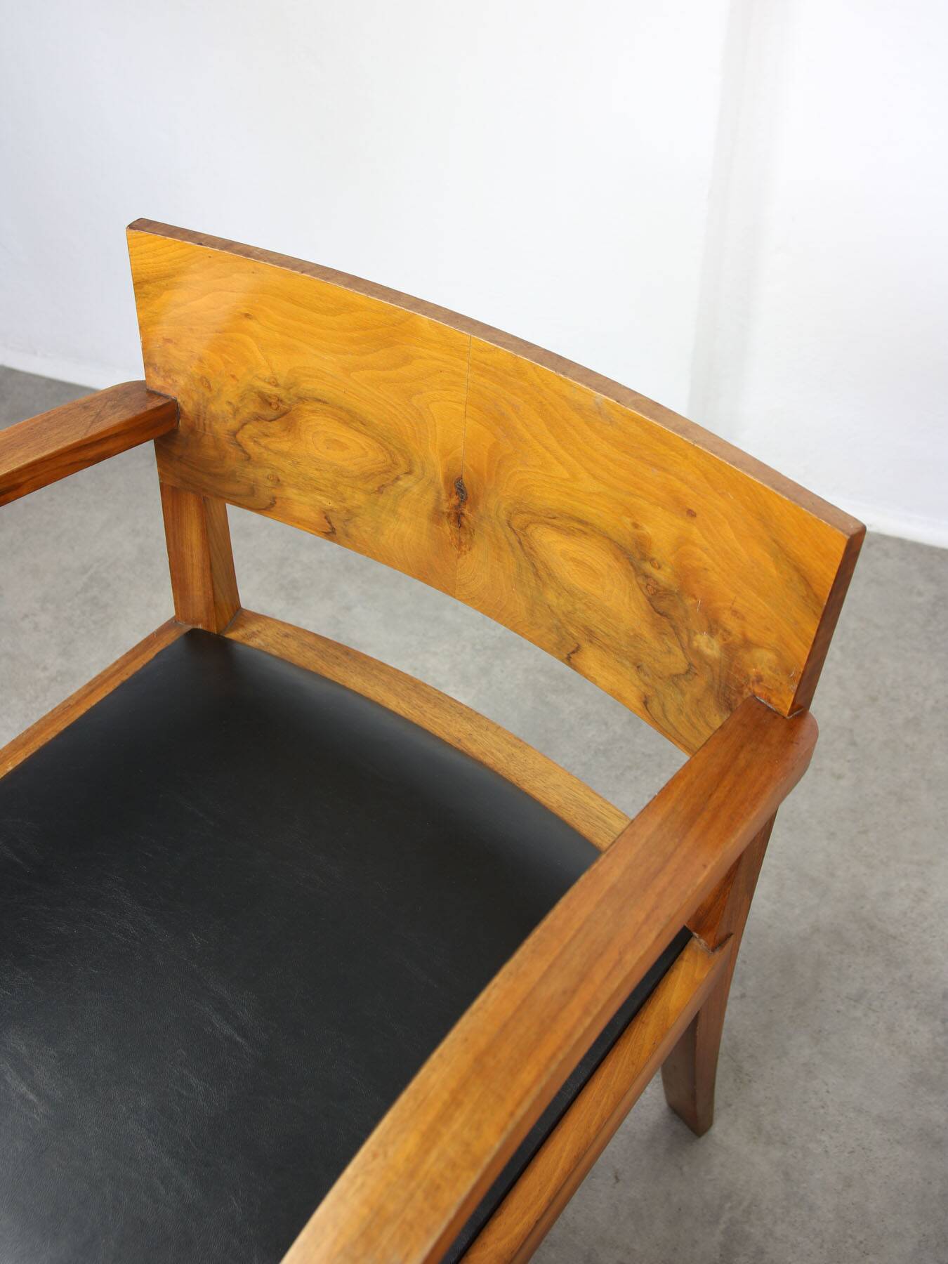 Italian Art Deco Lounge Chairs in Wood & Black Leatherette, set of 2