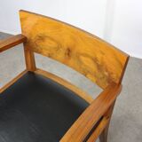 Italian Art Deco Lounge Chairs in Wood & Black Leatherette, set of 2