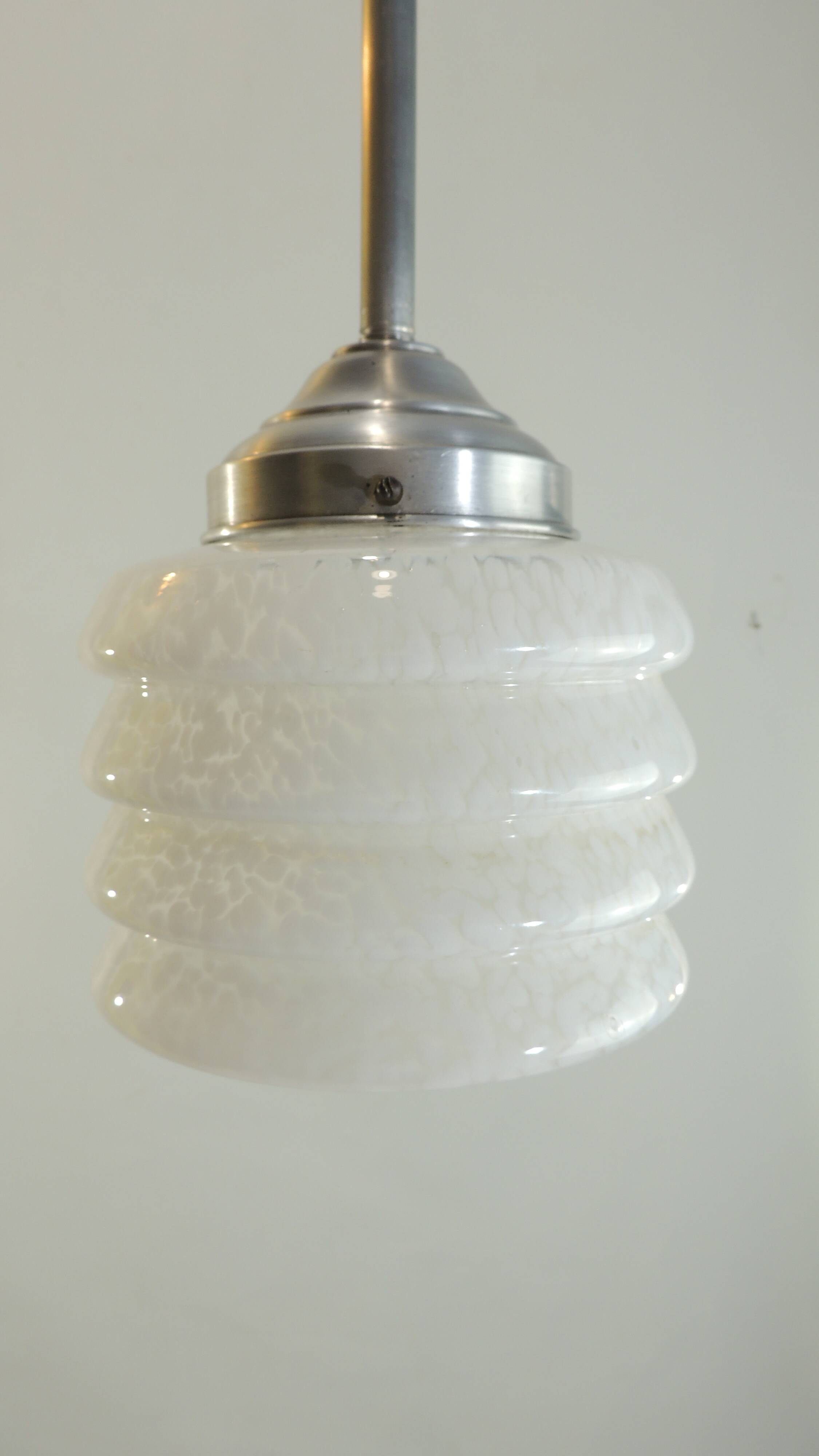 Vintage pendant light in white speckled opaline glass