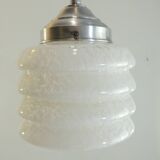 Vintage pendant light in white speckled opaline glass