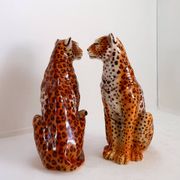 Couple of vintage ceramic leopards sculptures - Italy circa 1980s
