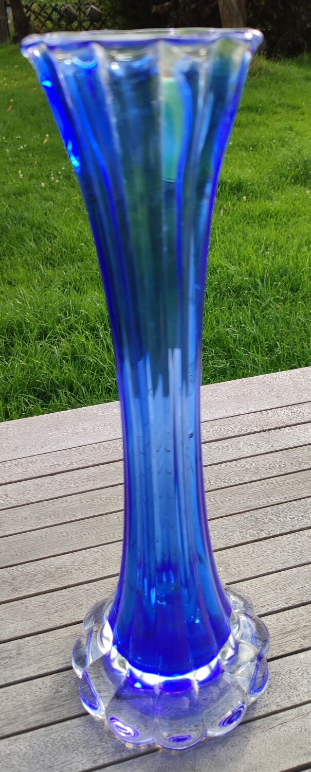 Large blue crystal vase