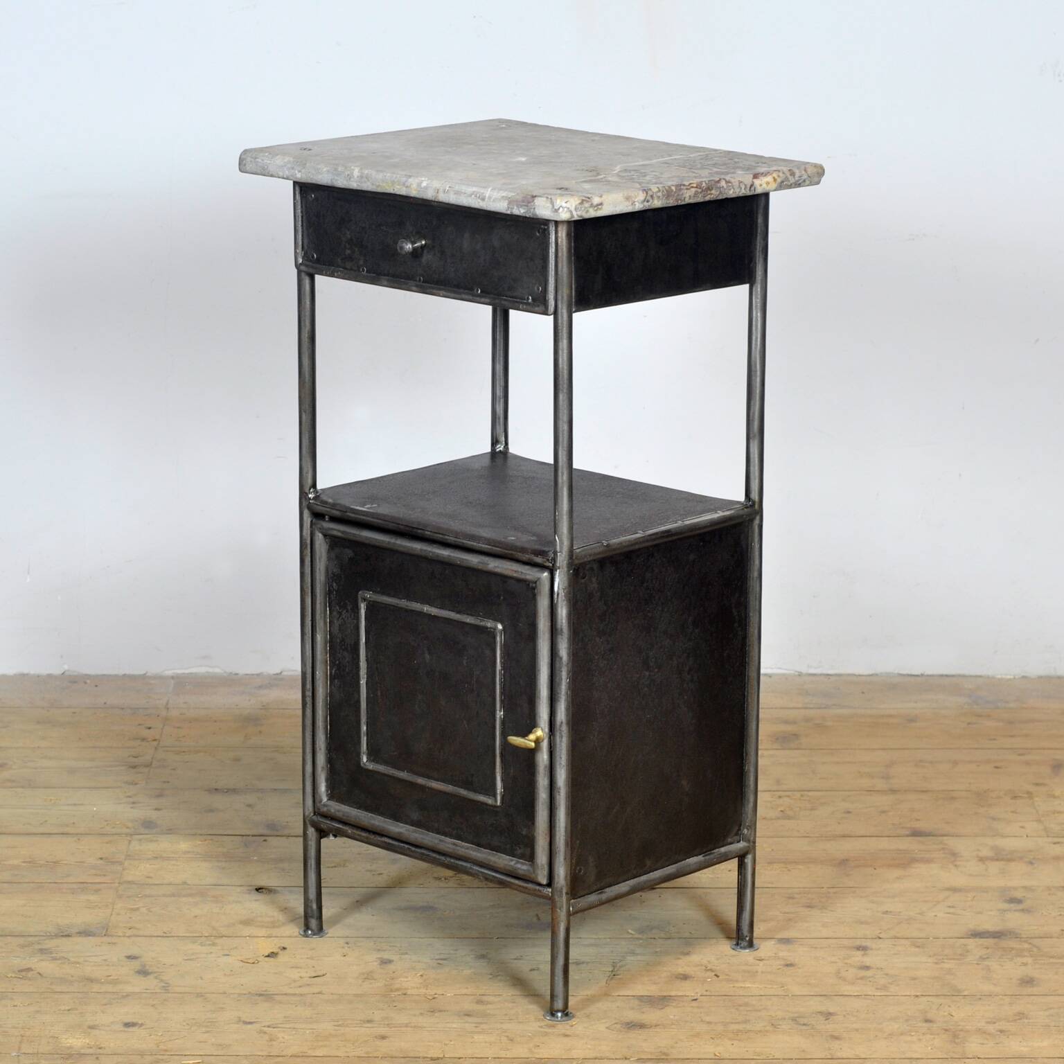 Iron bedside table with marble top, 1910