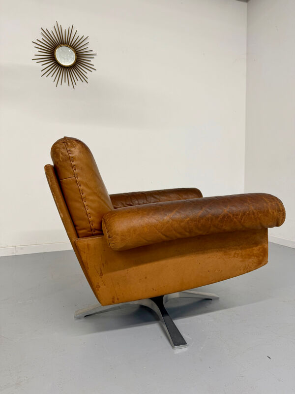 Ancien fauteuil en cuir brun design DE SEDE DS-31 année 70 vintage