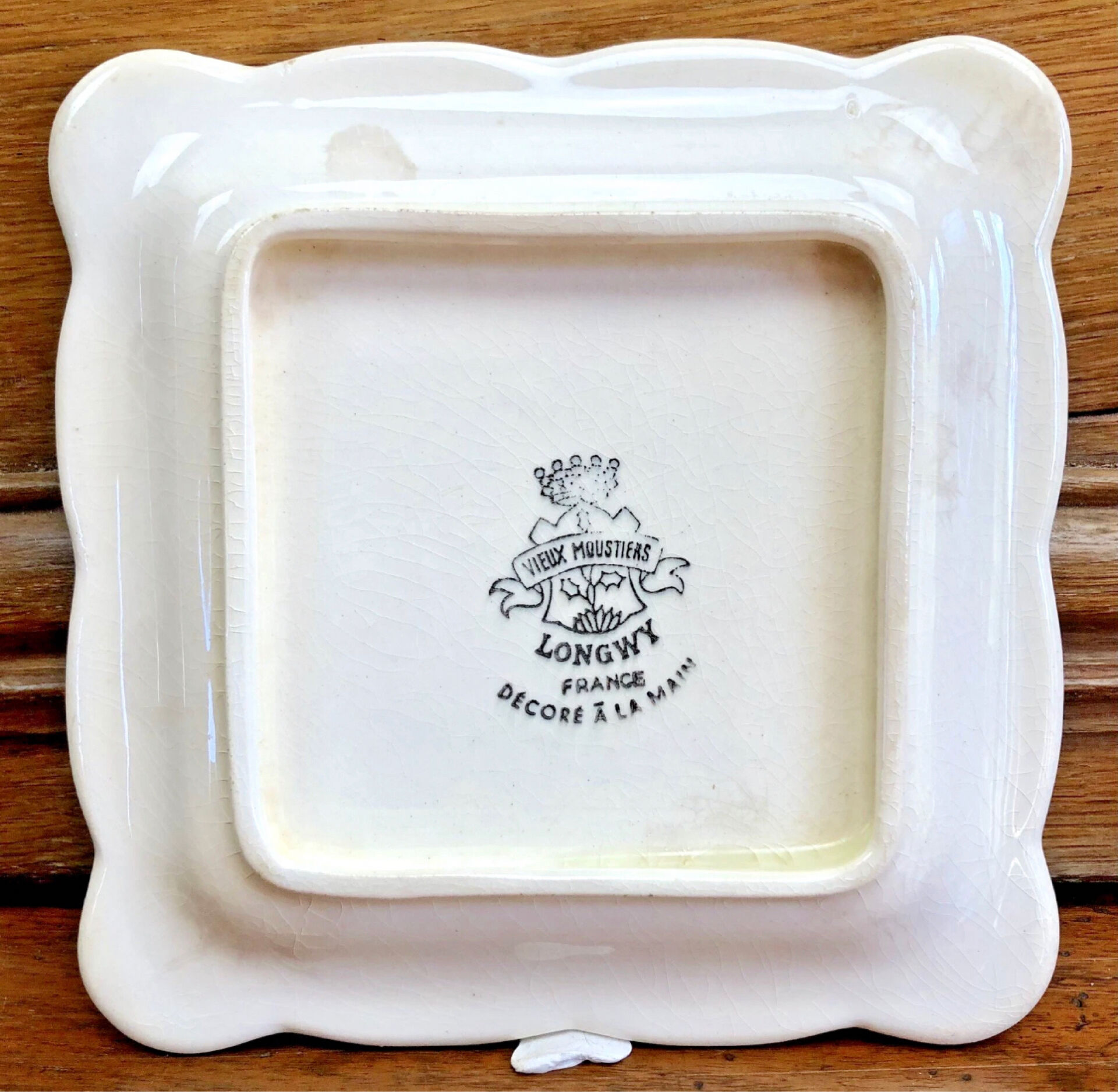 9 old square plates for cake, dessert, and aperitif from Longwy Moustier.