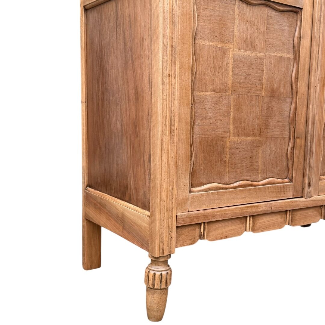 Parisian glass-fronted Art Deco wardrobe in solid raw walnut.