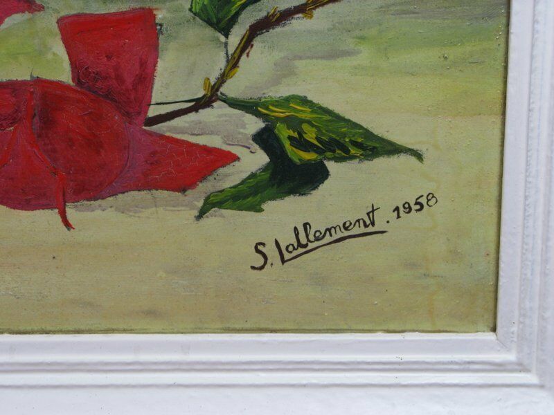 Oil painting on panel bouquet signed S. Lallement