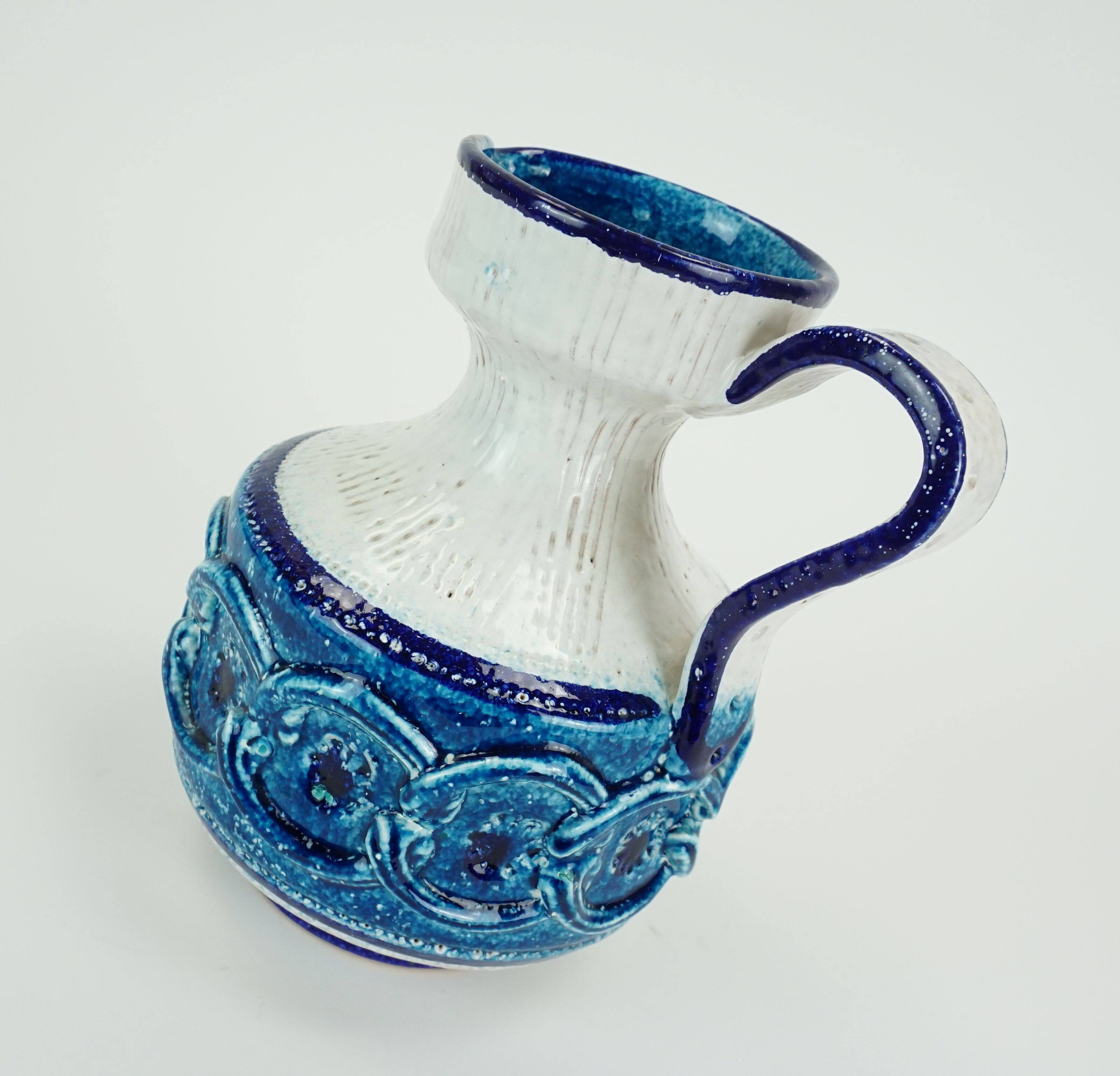 italian vintage VASE nuovo rinascimento relief decor white blue turquoise