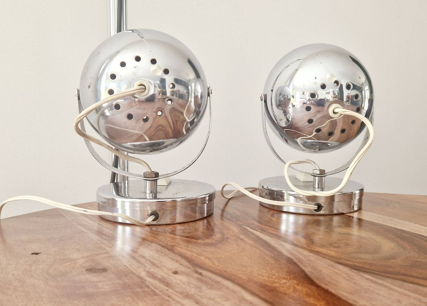 Pair of 1960s Space Age design chrome lamps