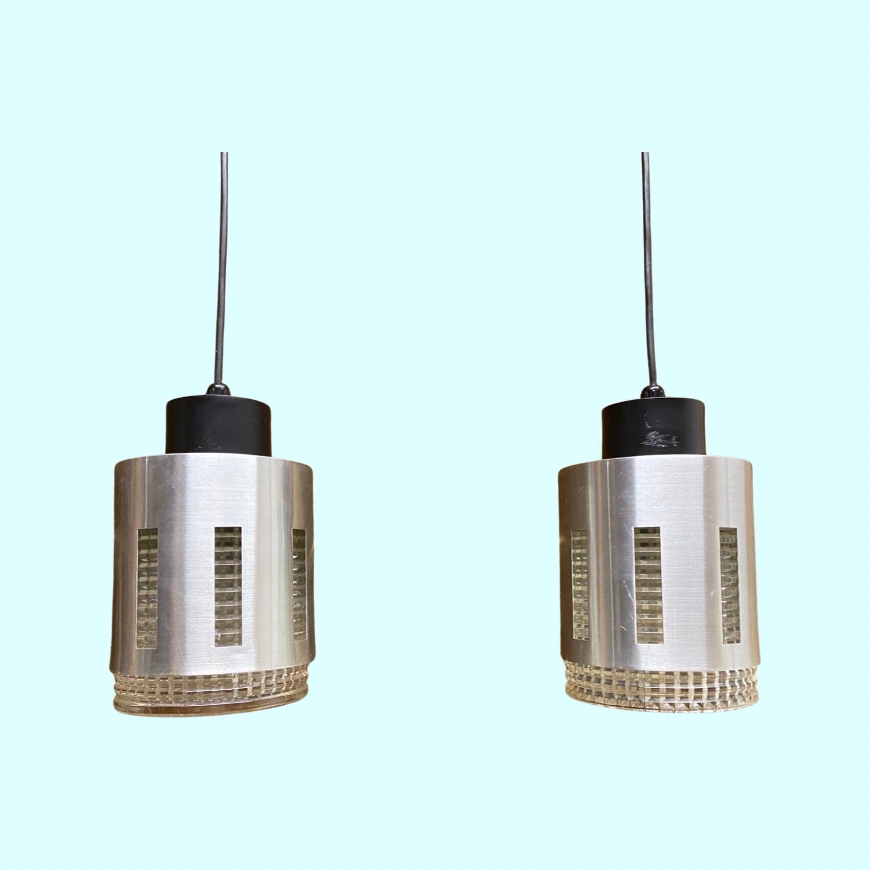 Rare Retro Glass/Teak Lamp From Denmark | Vintage Lighting with Teakwood Hanger and 2 Glass Lamps