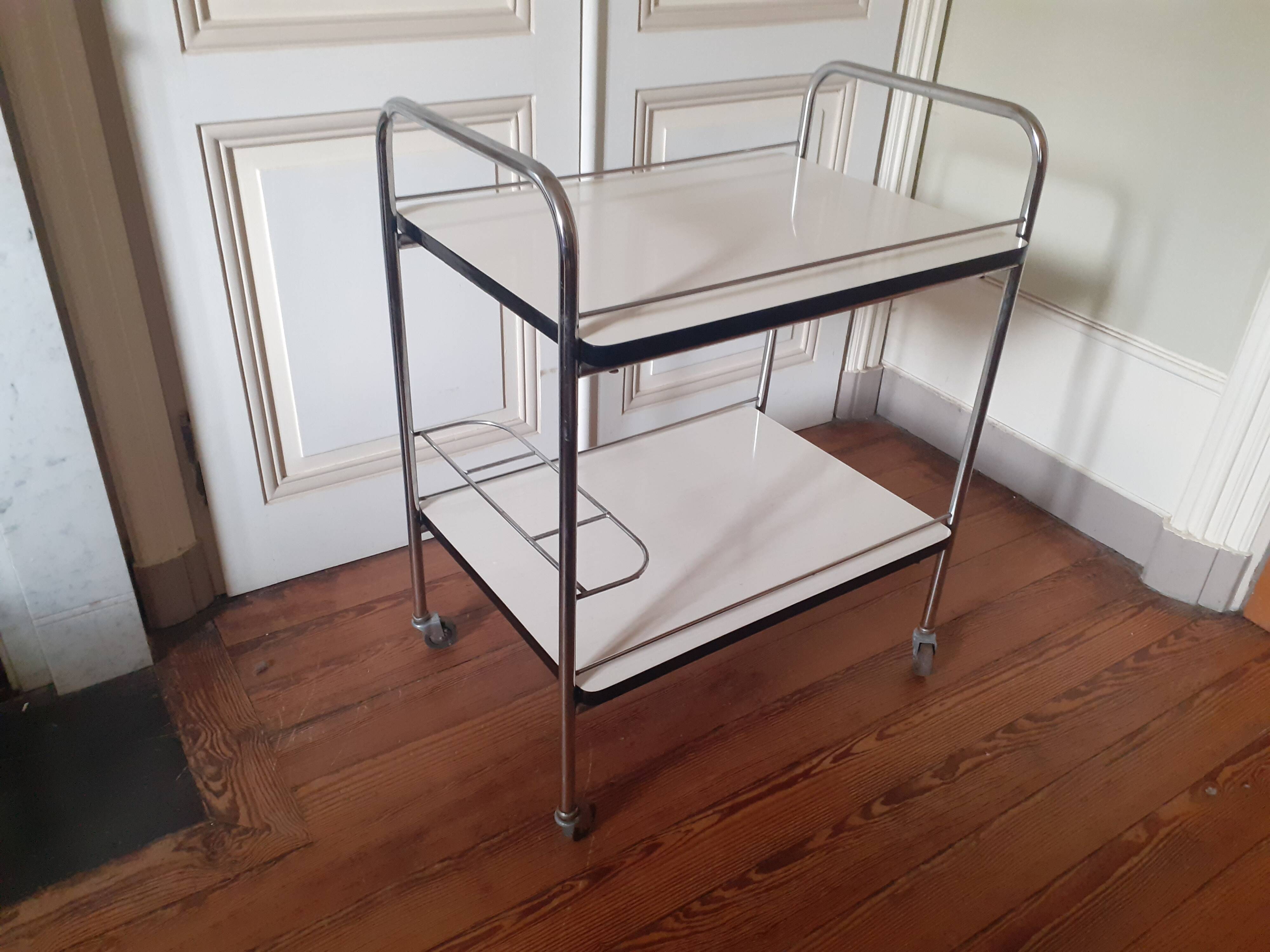 Vintage chrome metal serving trolley