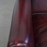 Bordeaux Red Cowhide Leather Wingback Chair in English Style