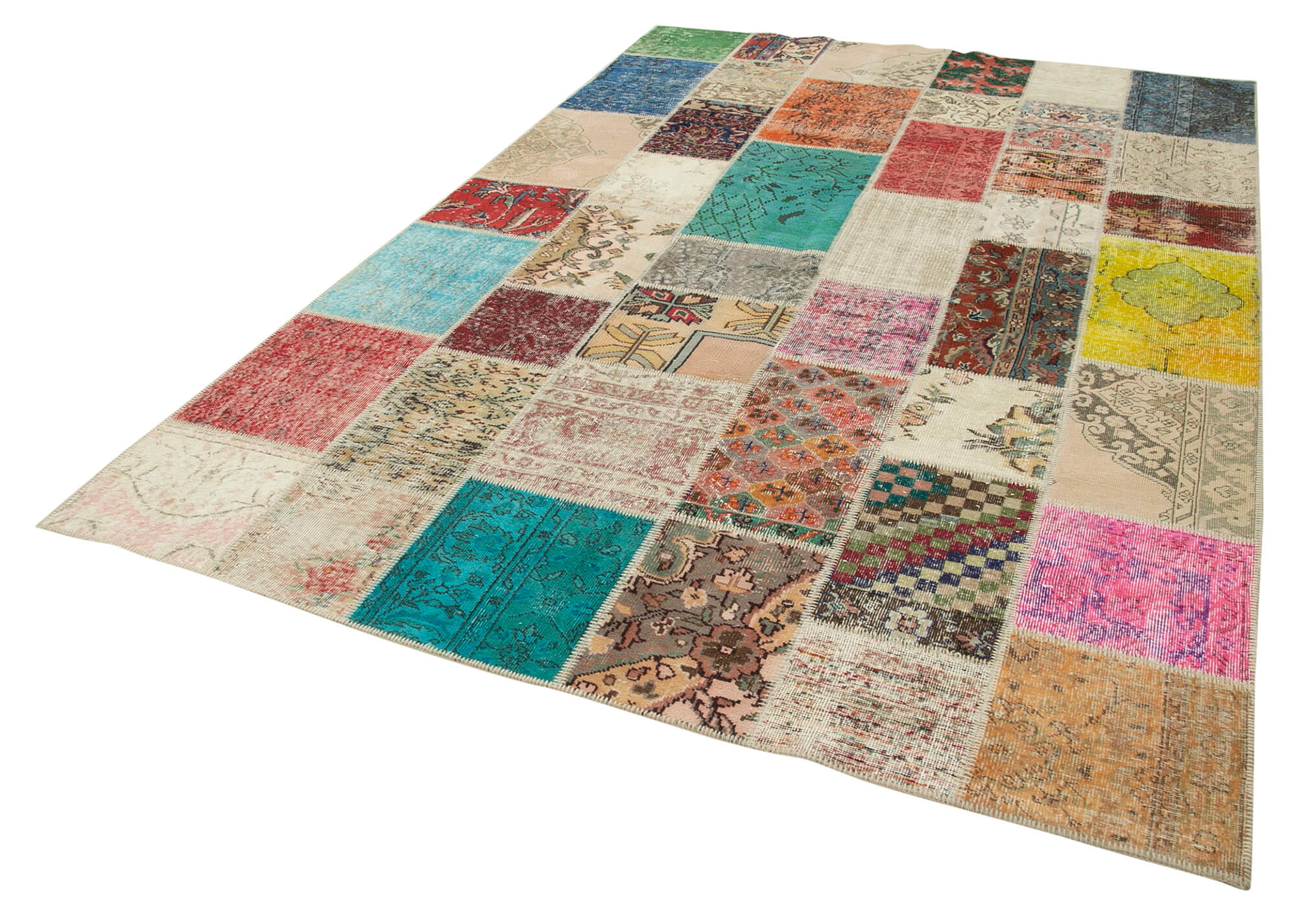 Hand-Knotted Oriental Overdyed 205 cm x 300 cm Multicolor Patchwork Carpet
