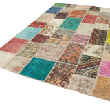 Hand-Knotted Oriental Overdyed 205 cm x 300 cm Multicolor Patchwork Carpet