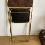 Vintage folding chair lafuma with brown checkered fabric