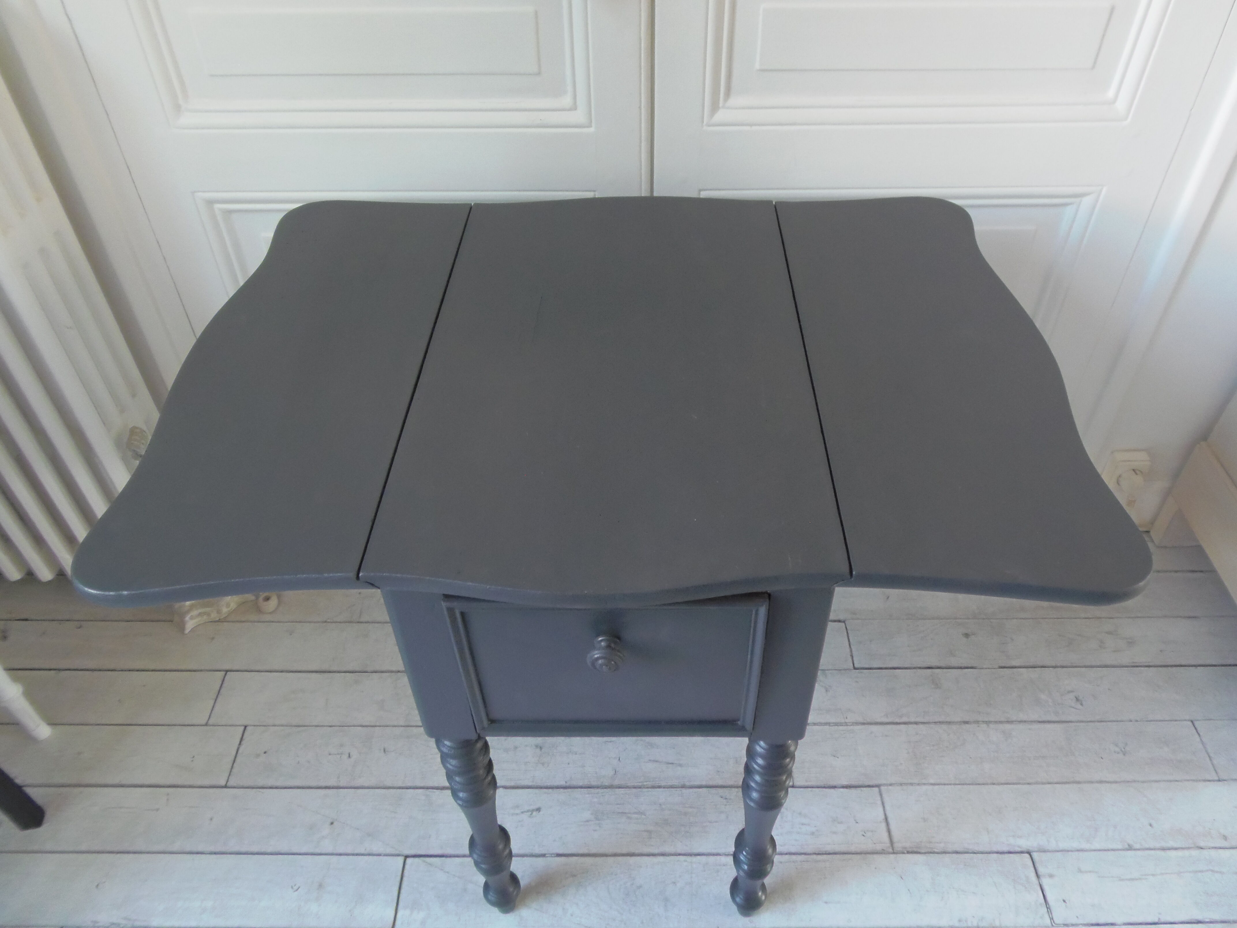 Louis Philippe bedside table with flaps, slate grey