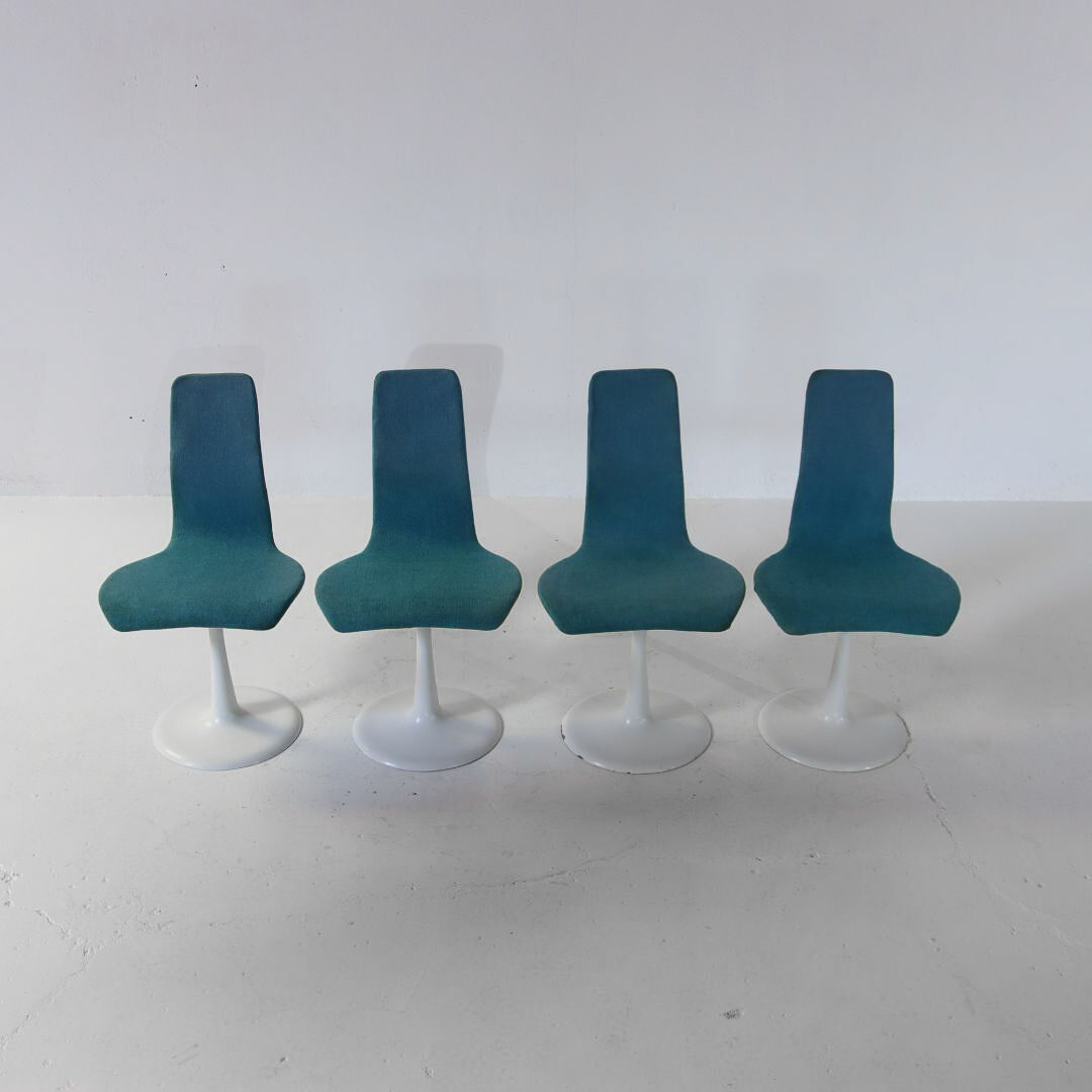Set of 4 Space Age Blue swivel tulip chairs