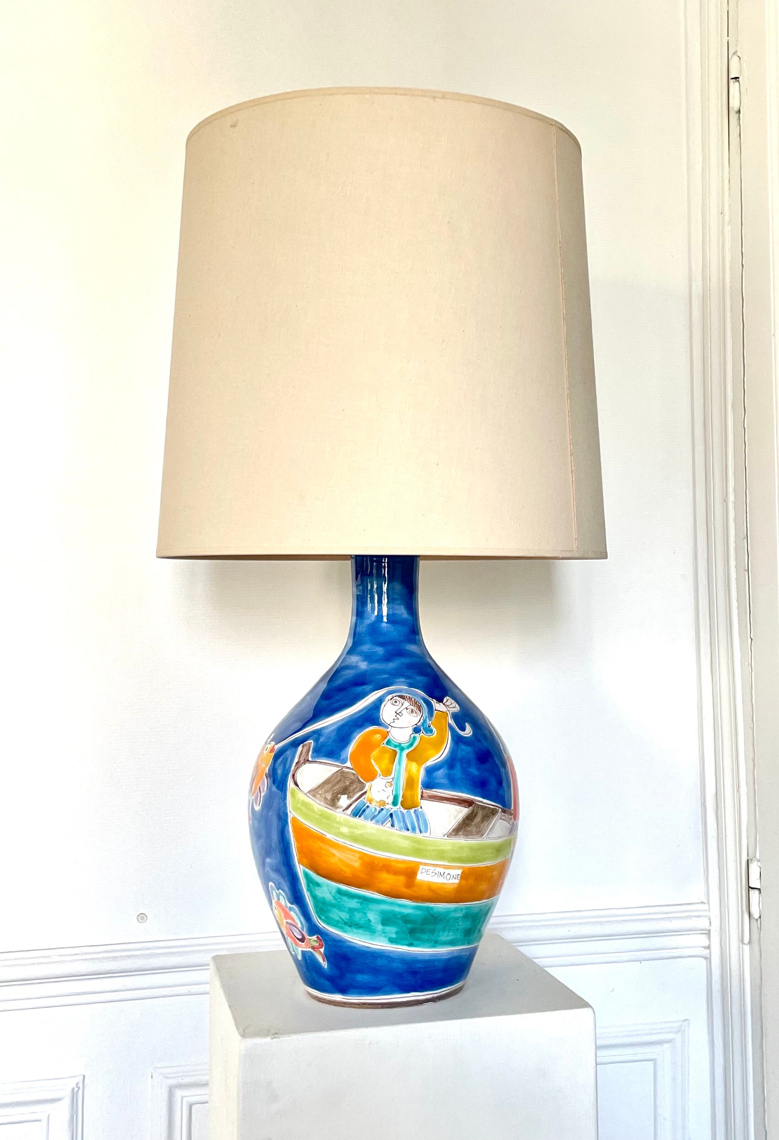 Vintage Ceramic Lamp by Giovanni De Simone, 1970's, Italy