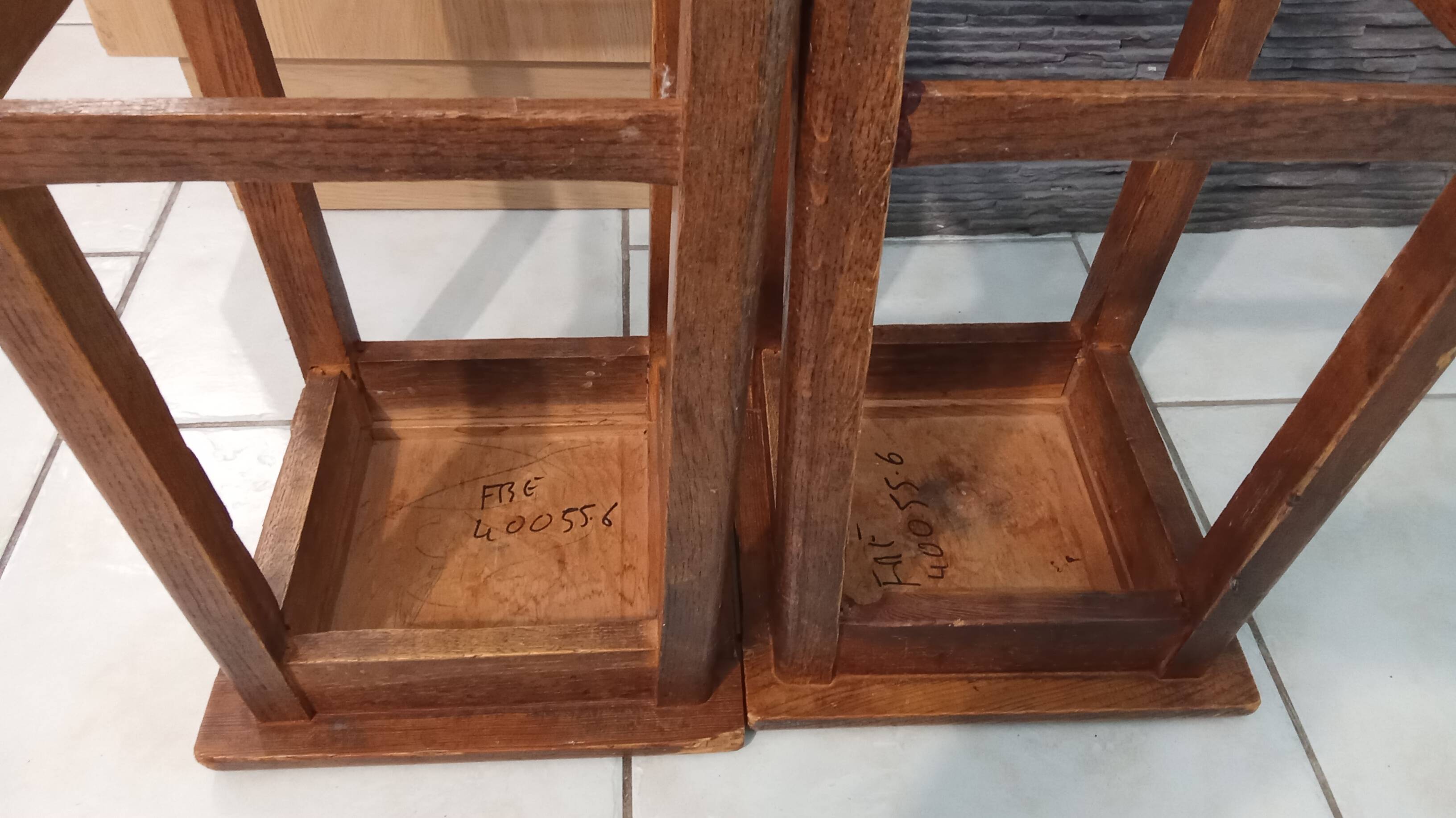 Pair of vintage wooden stools from the reconstruction period from the 40s and 50s
