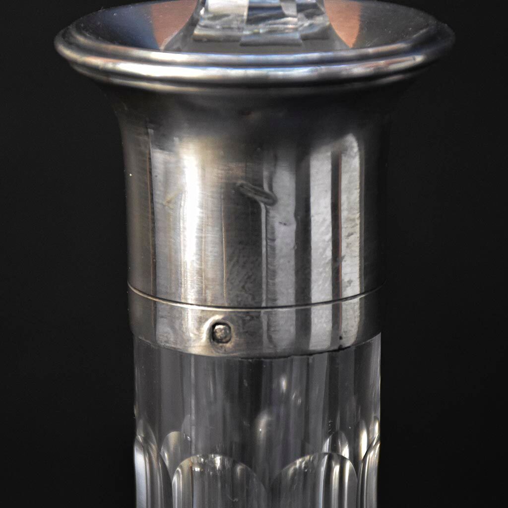 Carafe with antique glass liquor with diamond cap cut crystal silver frame