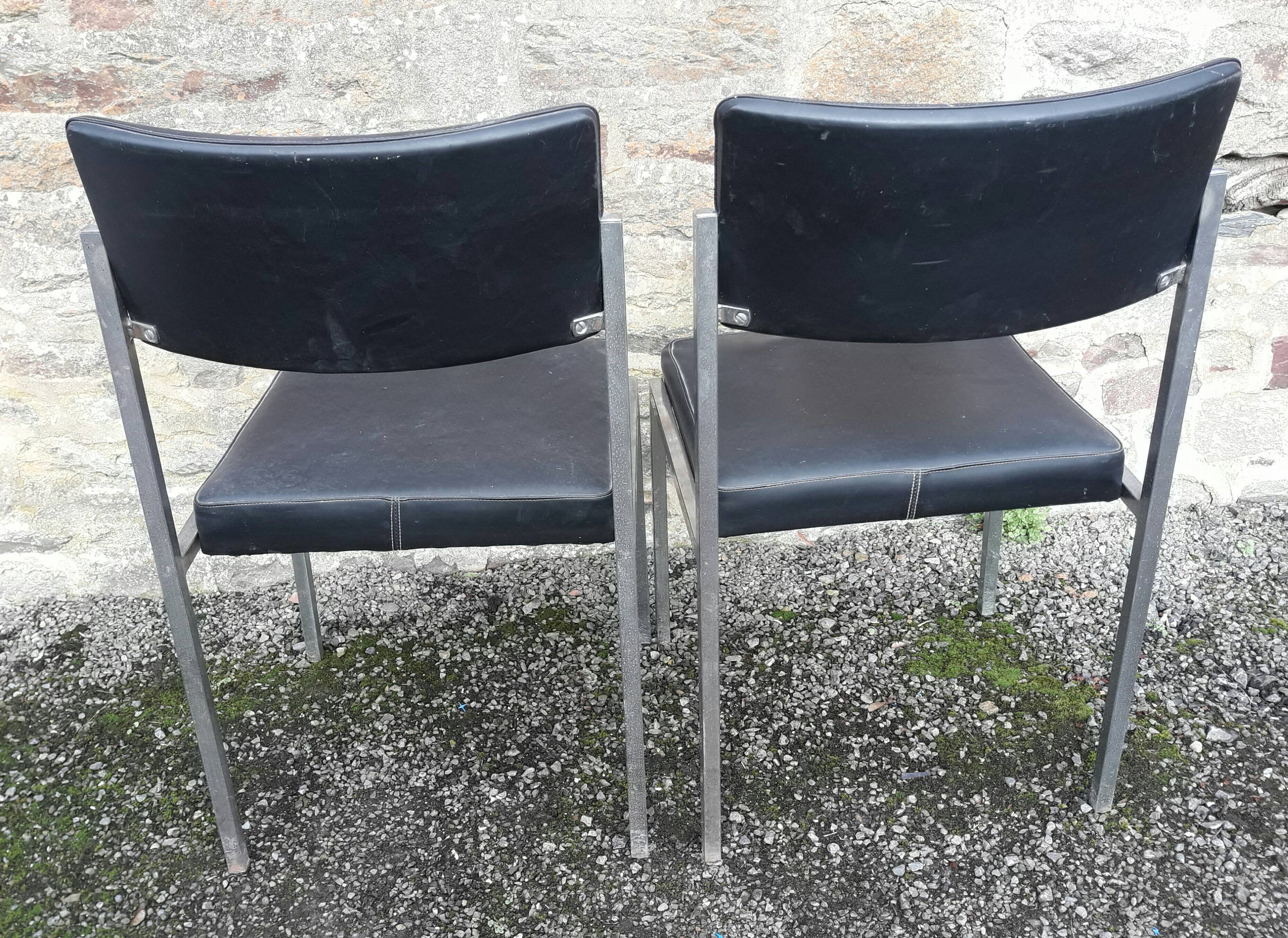 Pair of OEM Strafor 1960 leatherette chrome metal chairs