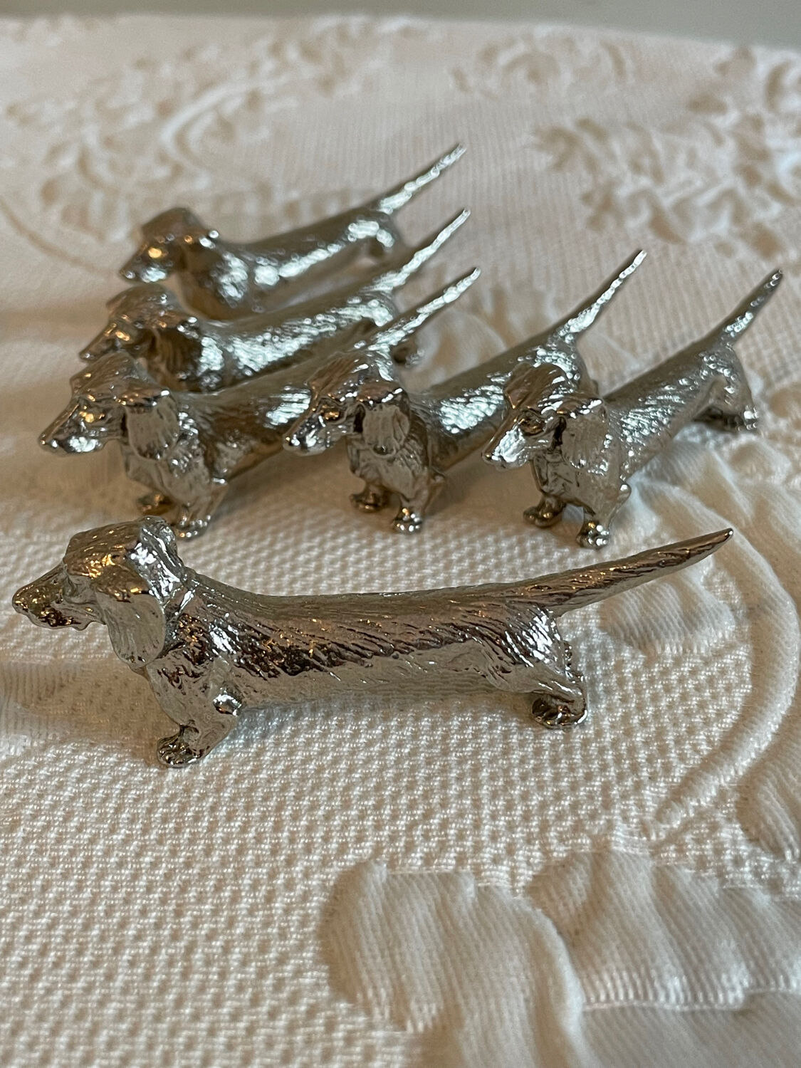 6 silver metal knife holders dachshund vintage 70