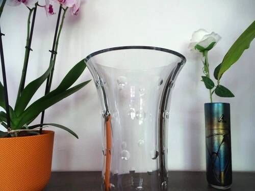 ST LOUIS "Bubbles" vase diabolo cut crystal bubbles signed - H 25 cm