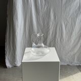 Vintage glass carafe with flattened flared belly handle H18