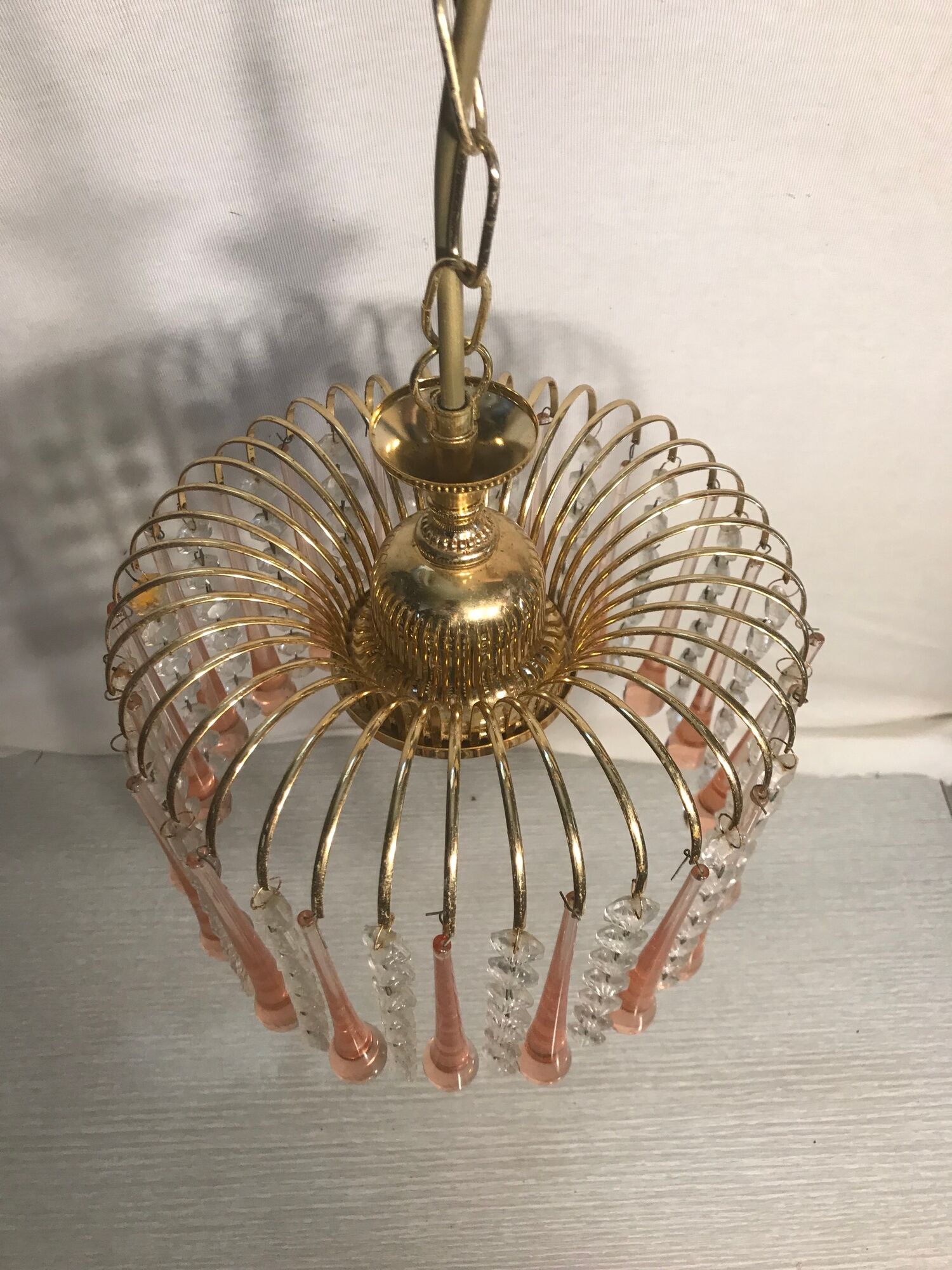 Gold Metal  Chandelier - Vintage Rose Glass Water Drop Pampilles
