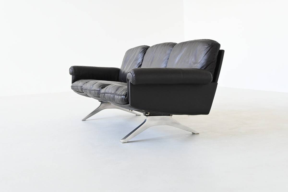 Canapé 3 places De Sede modèle DS-31 en cuir noir, Suisse 1970