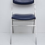 Folding blue skaï chair - chrome legs