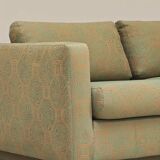 Pierre Frey modernist bench in green and gold patterned fabric