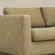 Pierre Frey modernist bench in green and gold patterned fabric