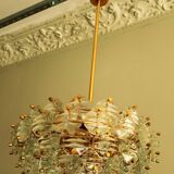 Lustre Kinkeldey en plaqué or et verre à facettes, années 1960