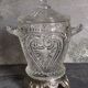 Antique glass compotier on metal stand