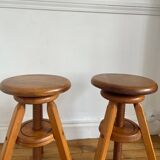 Pair of solid wood screw stools