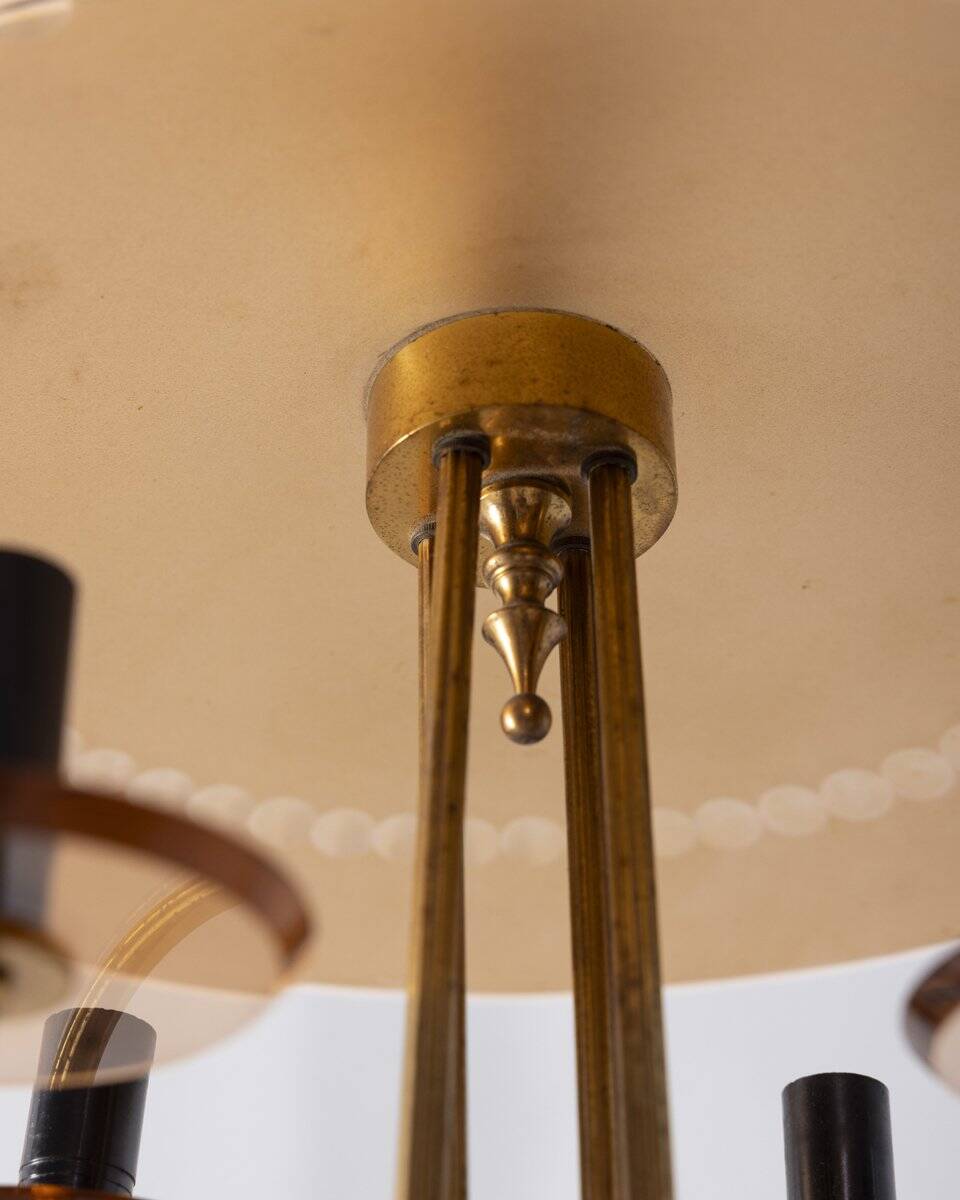 Vintage 1950s Italian-design brass and pink glass chandelier