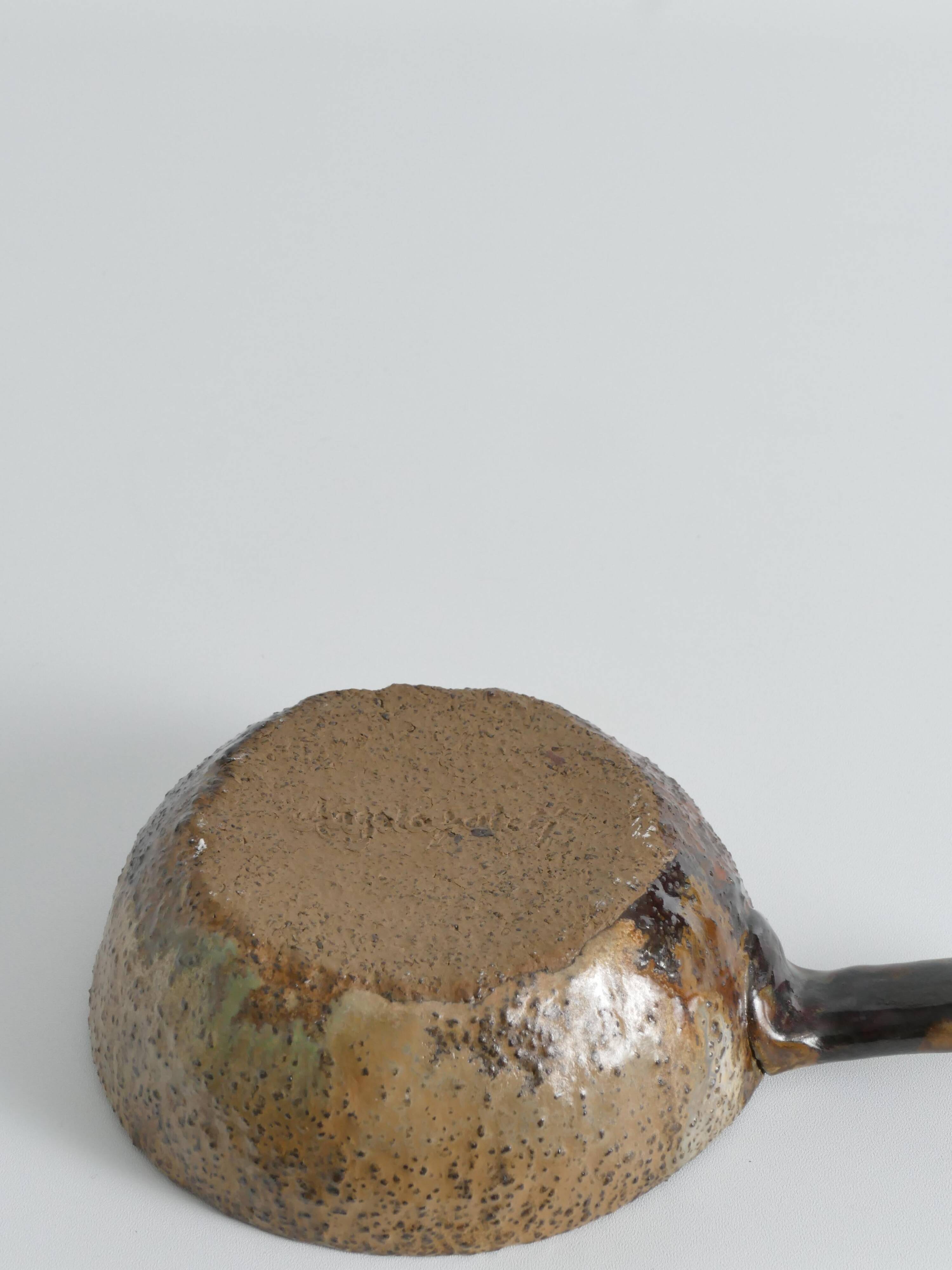 Textured Stoneware Bowl with Sculptural Handle, Handmade Studio Ceramic