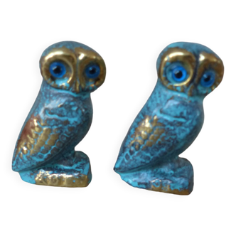 Lot de deux chouettes en laiton fabriquées en Grèce