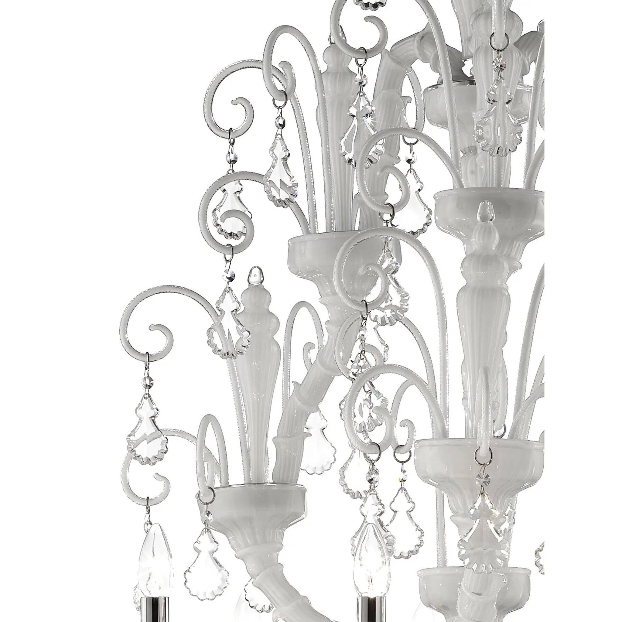 Imperial Venetian Modern White "Ca' Rezzonico" With Curls Murano Glass Chan