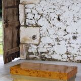 Coffee table in elm burl and brass, 1970