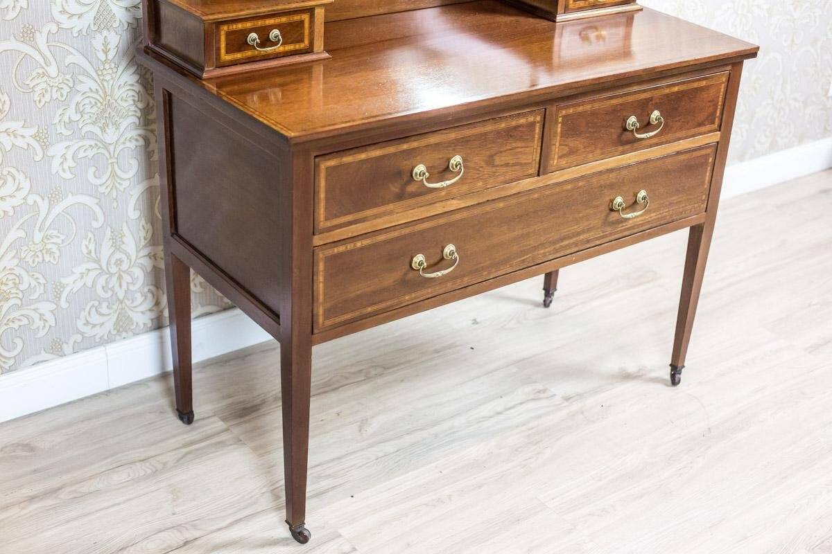 Antique English Softwood and Mahogany Veneer Vanity Table by Maple & Co., 1890s