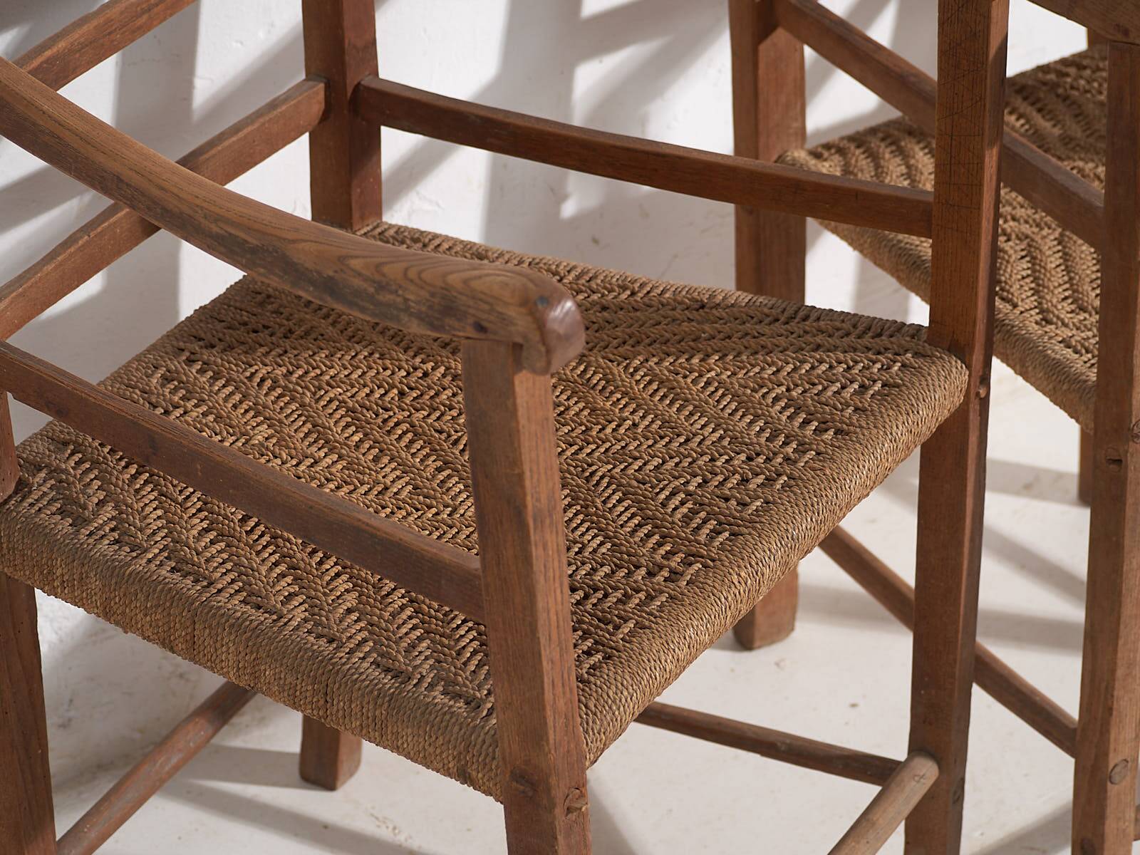 Two oak and rope armchairs, circa 1900