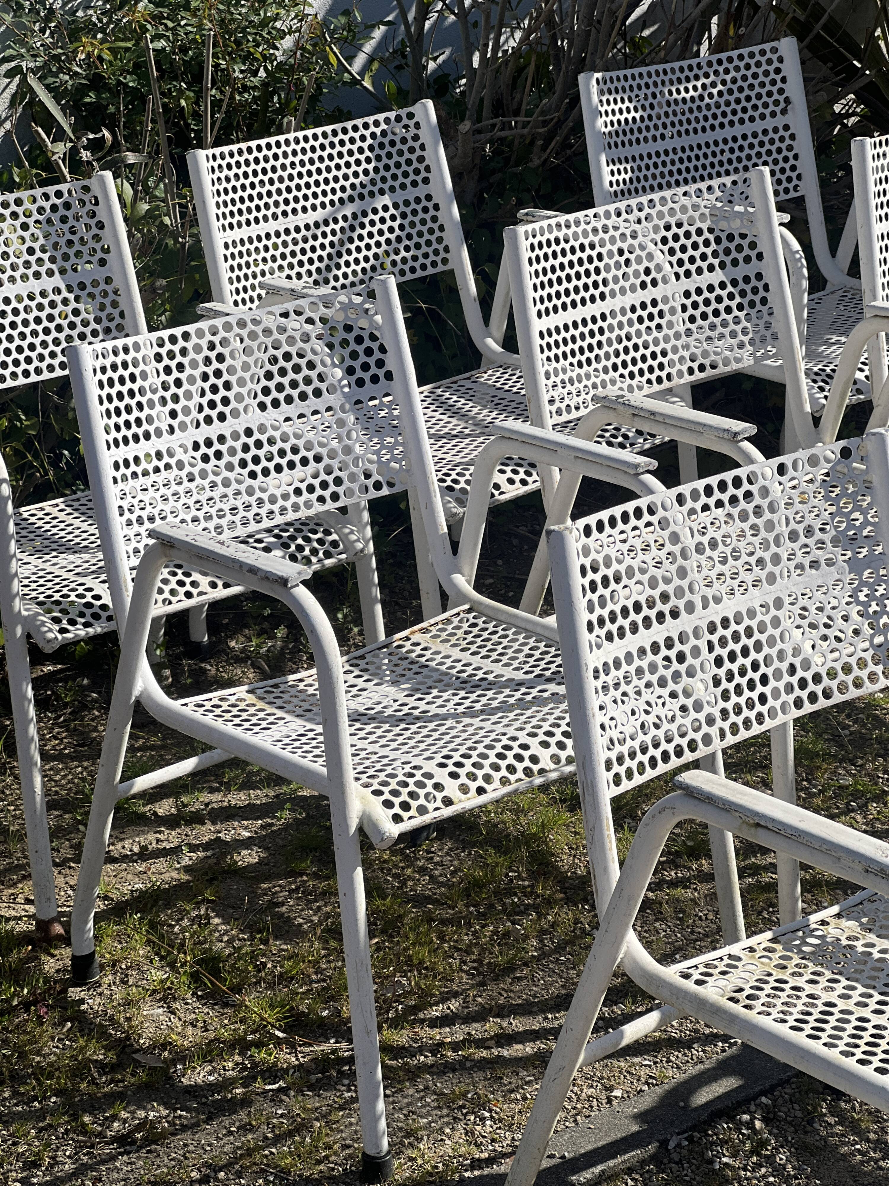 Set of 10 perforated metal garden chairs