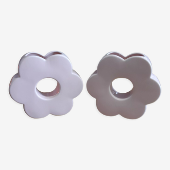 Paire de vases fleurs en faience rose vintage