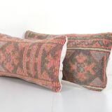 8" x 20" Set of Two Turkish Oushak Rug Pillow, Pair Muted Organic Wool Chair Pillow Case Fashioned