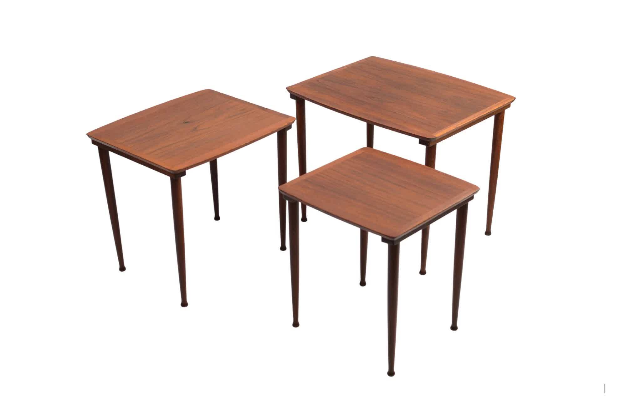 Nest of teak tables ×3, J. Aakjær Jørgensen, Denmark 1960s