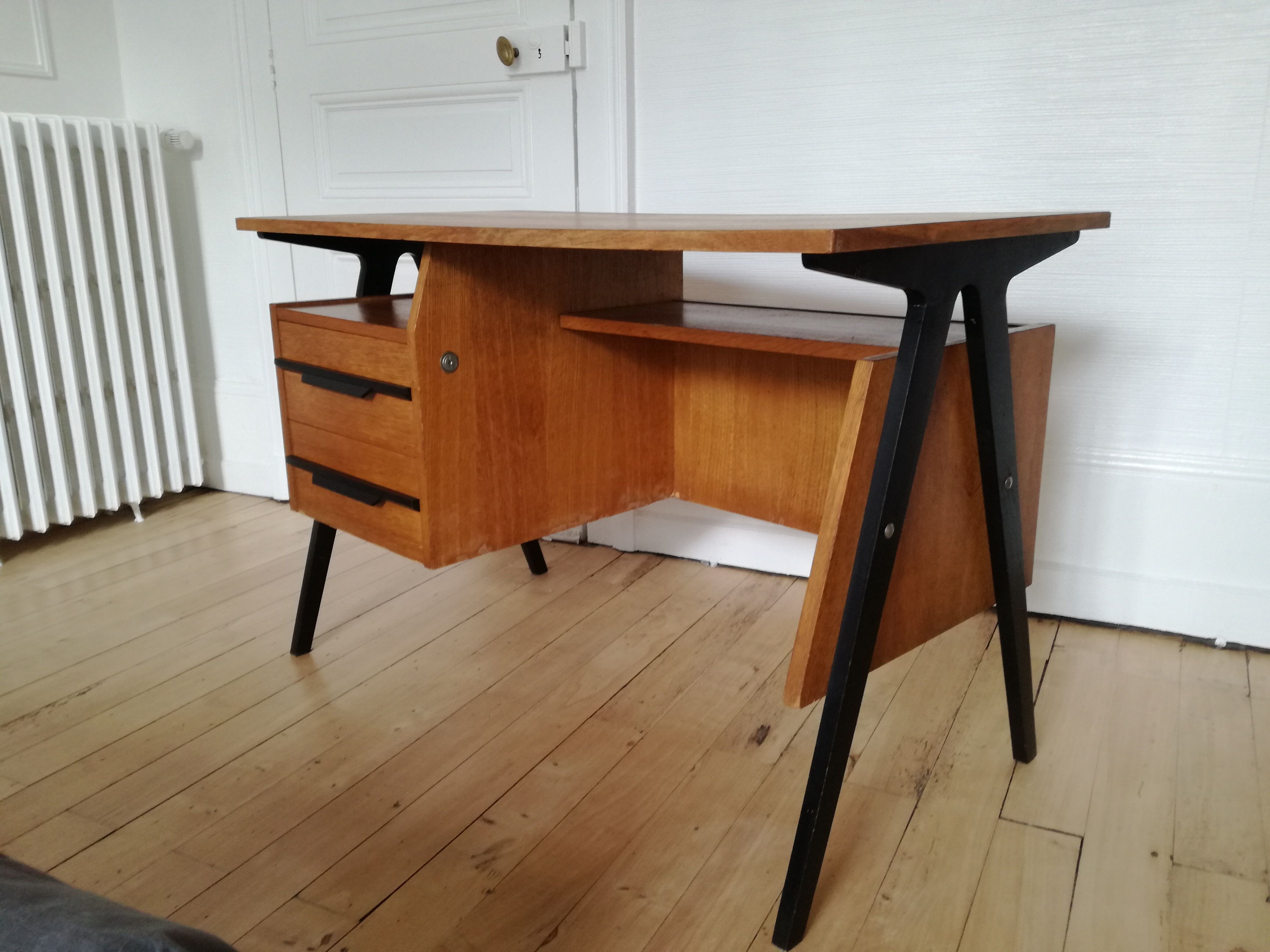 60s design desk with compass feet